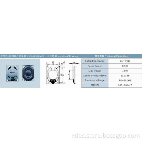 Professional mini audio speaker 4ohm 2w 2027 speaker